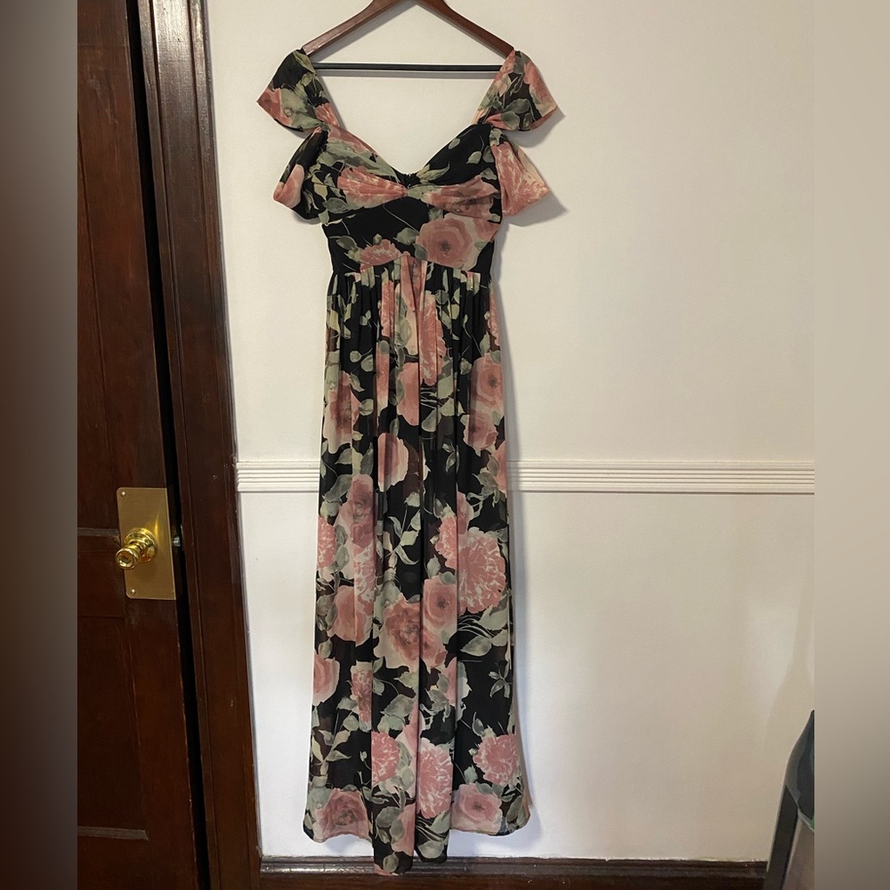 Soieblu Black and Pink Floral Maxi Formal Dress
